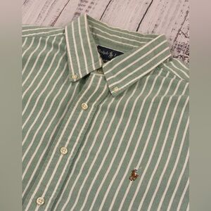 Ralph Lauren Blue Label Men’s XXL Short Sleeve Green Striped Shirt Pony Jockey
